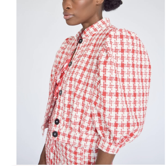 Never A Wallflower Button up Tweed Jacket Red & White - Picture 14 of 16